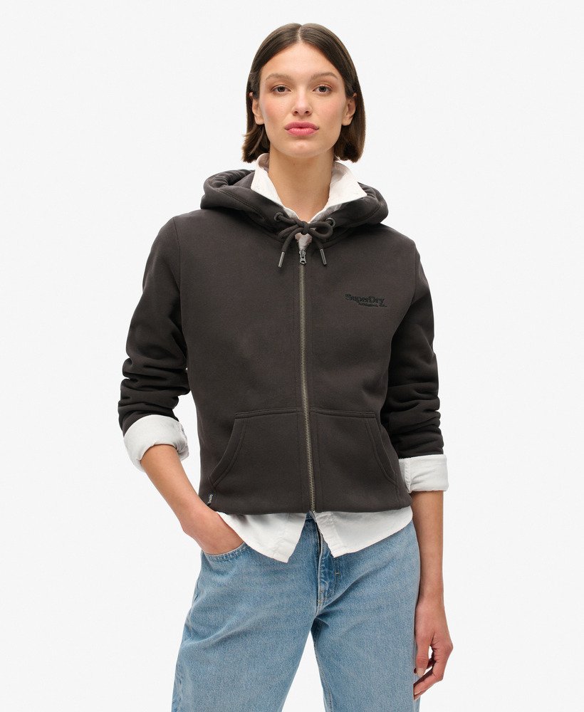 bluza z kapturem essential logo na zamek w kolorze bison black