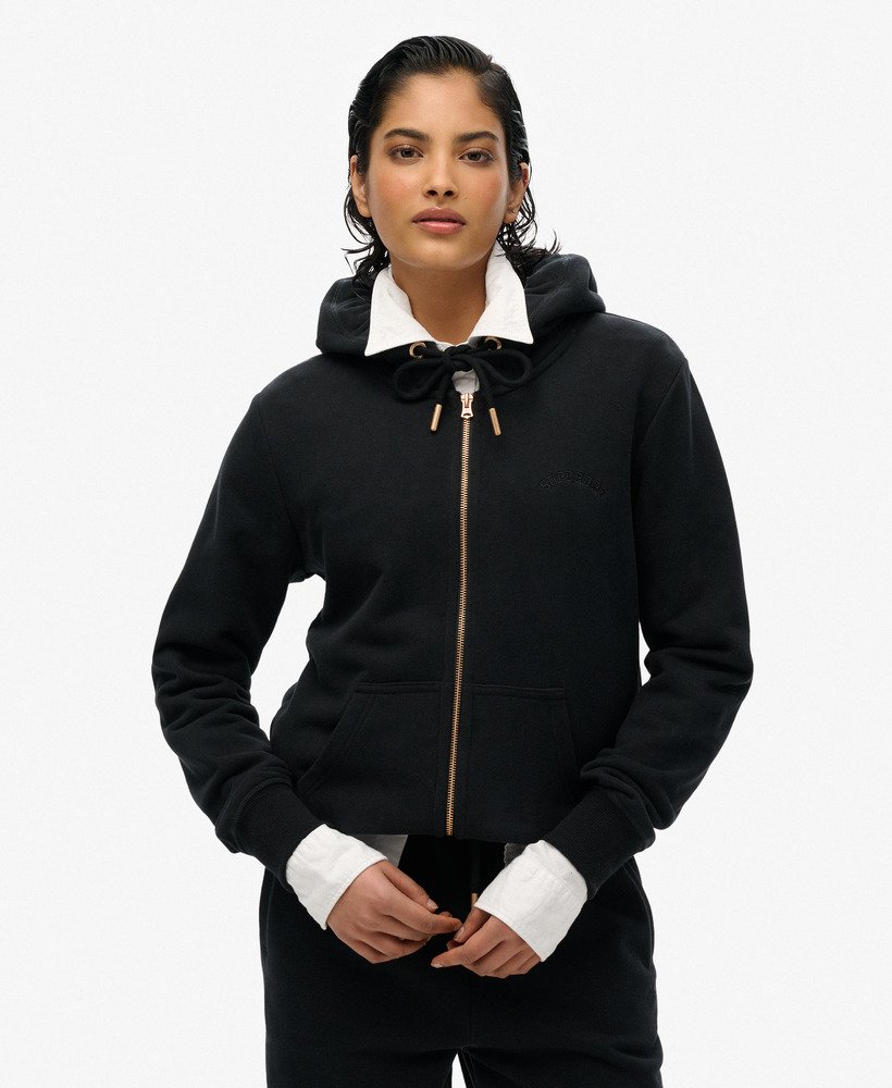bluza z kapturem essential logo zapinana na zamek w kolorze czarnym