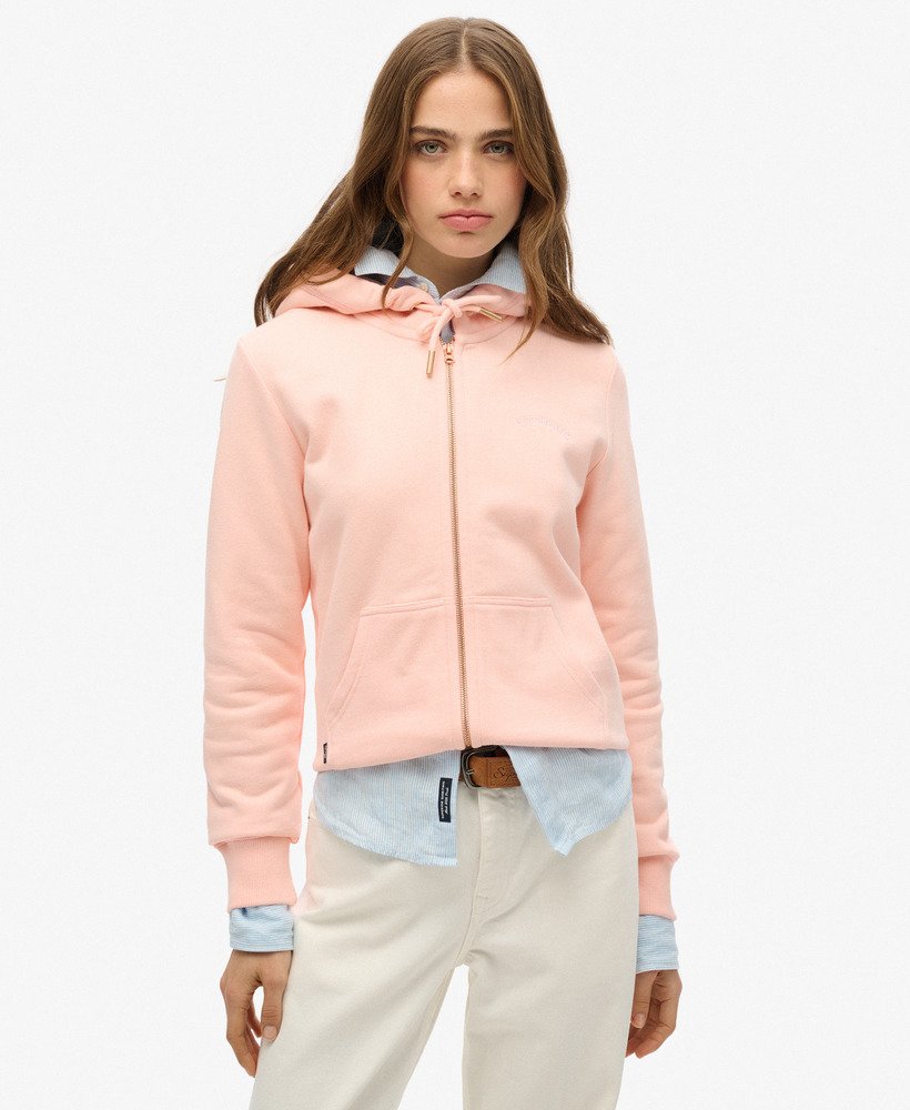 bluza z kapturem essential logo zapinana na zamek w kolorze jasnoróżowym