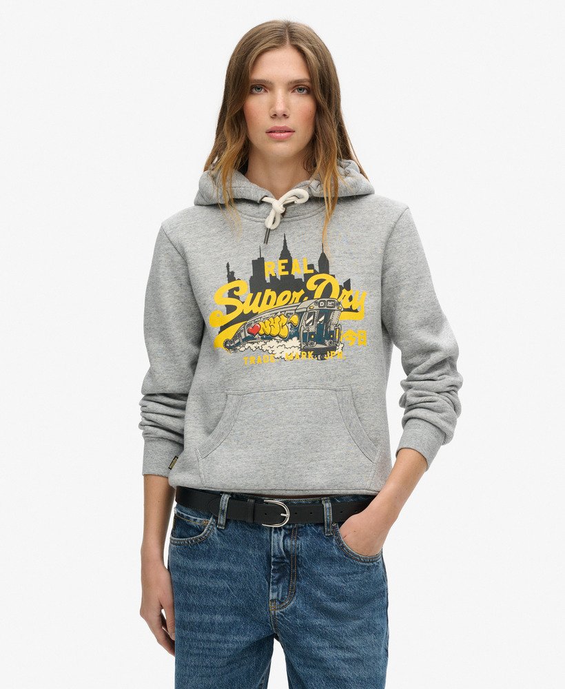 bluza z kapturem new york vintage z graficznym logo w kolorze athletic grey marl