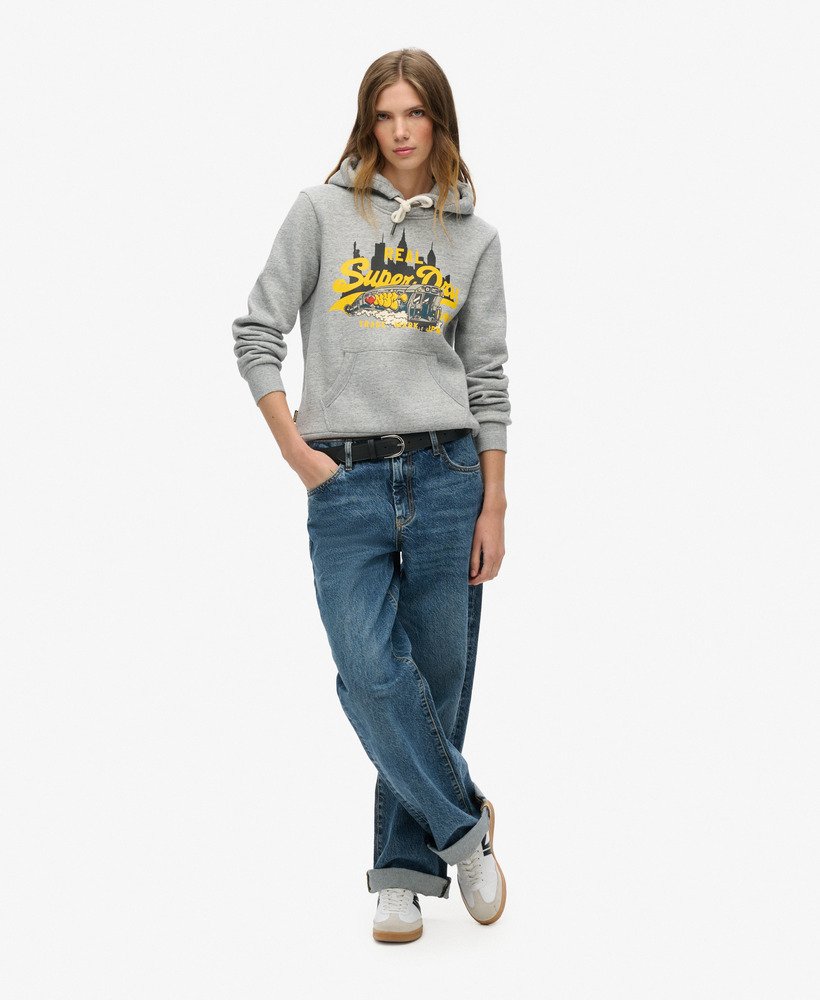 bluza z kapturem new york vintage z graficznym logo w kolorze athletic grey marl