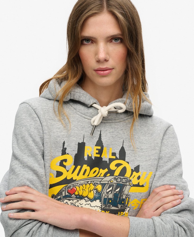 bluza z kapturem new york vintage z graficznym logo w kolorze athletic grey marl