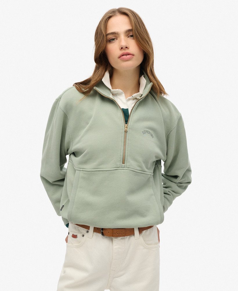 bluza essential logo oversize z zamkiem błyskawicznym do połowy w kolorze lily pad green