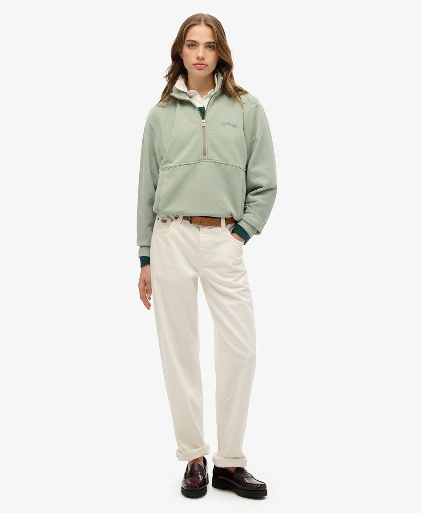 bluza essential logo oversize z zamkiem błyskawicznym do połowy w kolorze lily pad green