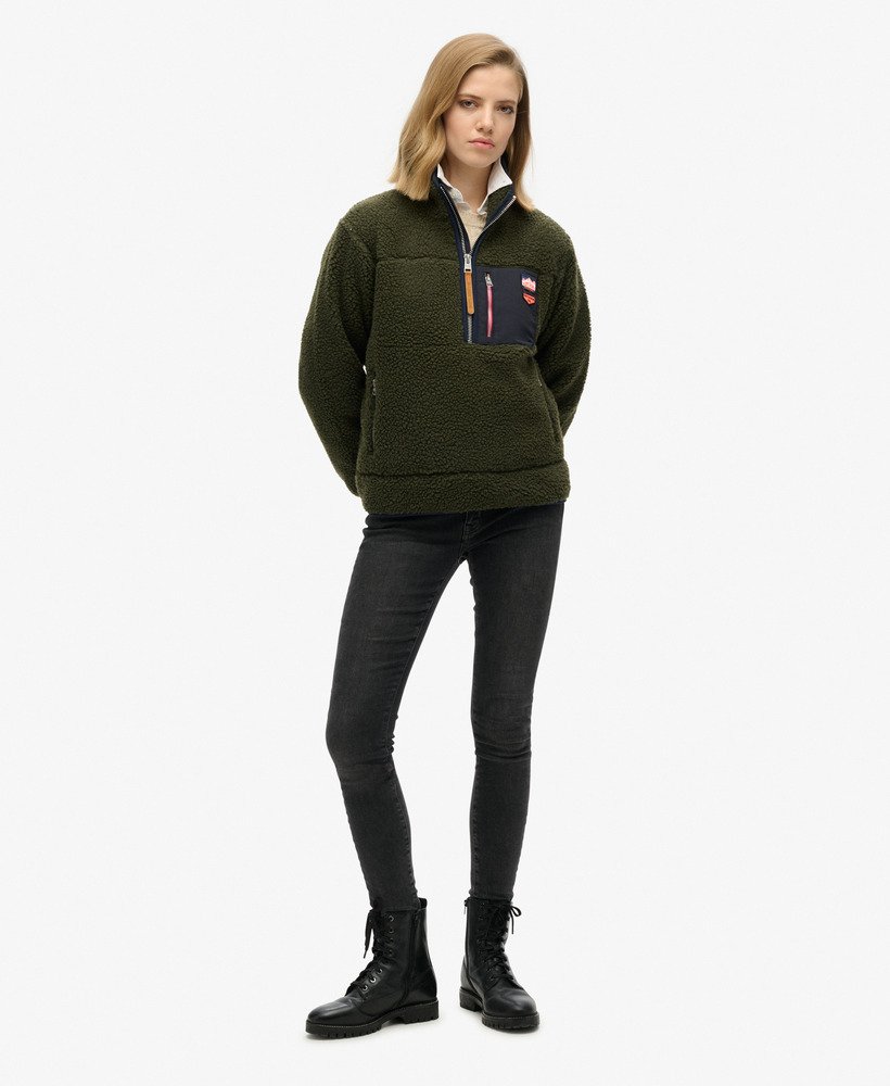 klasyczny sweter z polaru w stylu retro zapinany na suwak w kolorze khaki