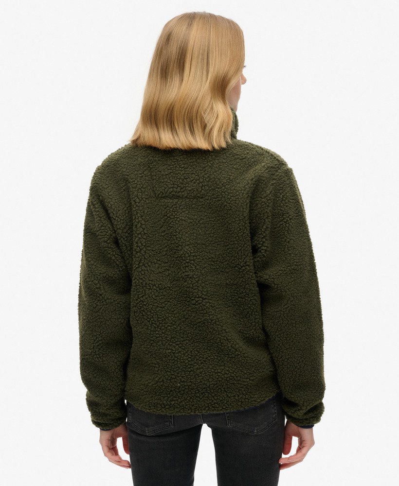 klasyczny sweter z polaru w stylu retro zapinany na suwak w kolorze khaki
