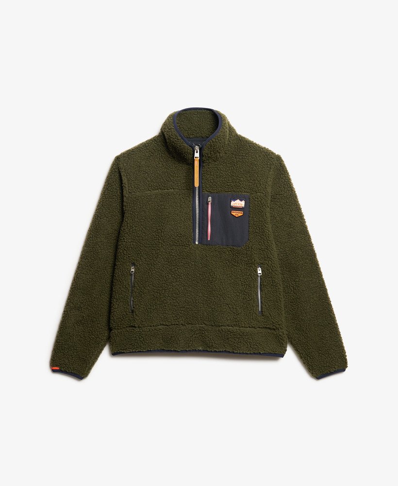 klasyczny sweter z polaru w stylu retro zapinany na suwak w kolorze khaki
