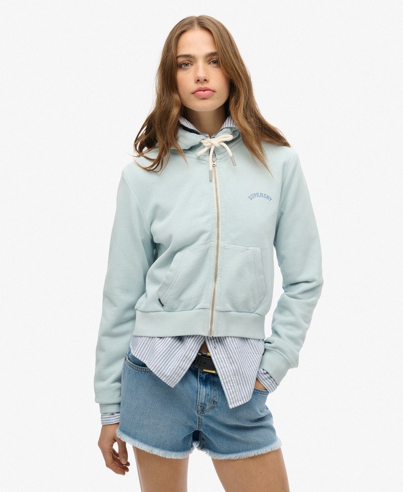 bluza z kapturem essential logo cropped zip w kolorze zimowego błękitu