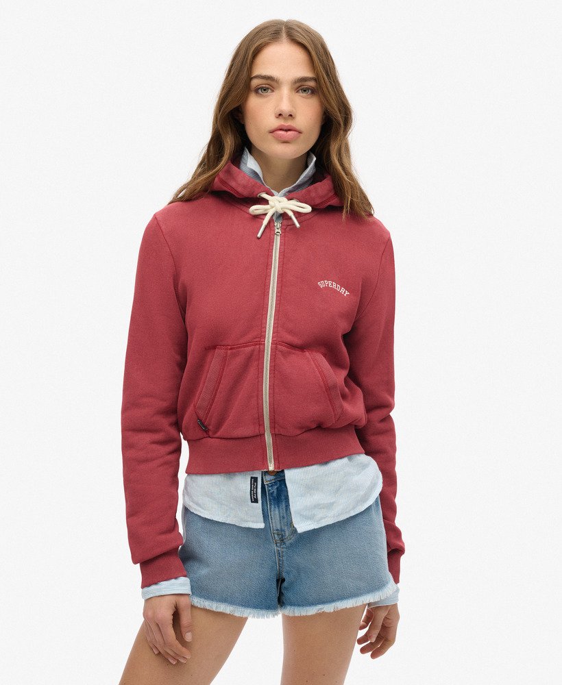 bluza z kapturem essential logo cropped zip w kolorze bordowo-czerwonym