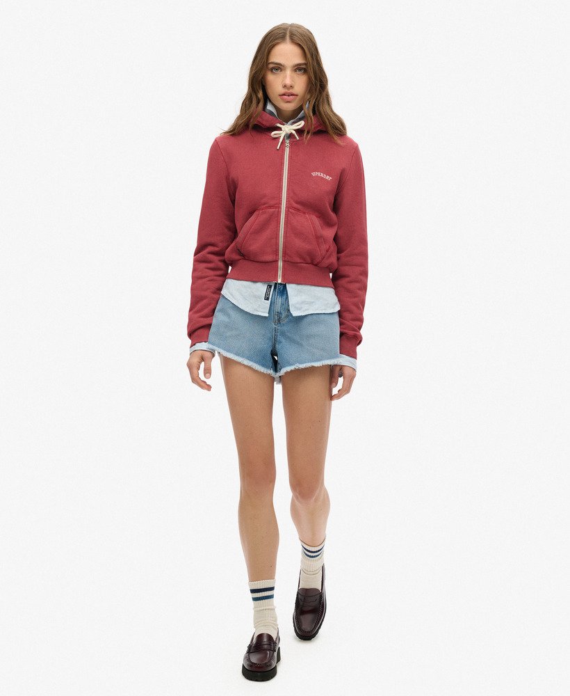 bluza z kapturem essential logo cropped zip w kolorze bordowo-czerwonym