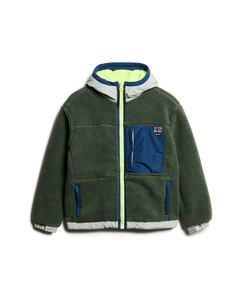 kurtka typu sherpa z kapturem w kolorze laurowym khaki