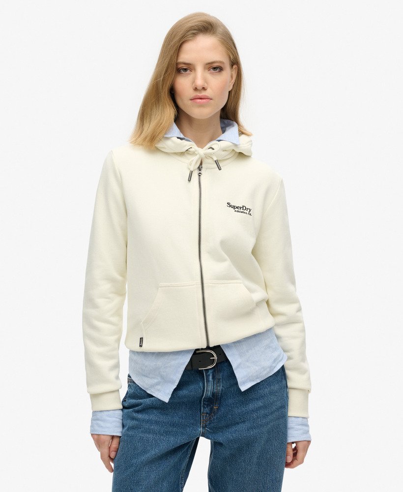 bluza z kapturem essential logo zapinana na zamek w kolorze off white