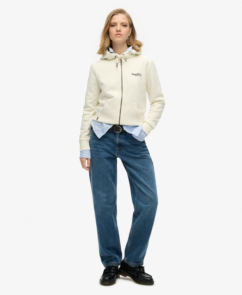 bluza z kapturem essential logo zapinana na zamek w kolorze off white