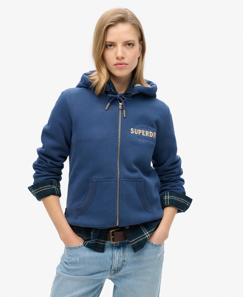 bluza z kapturem i zamkiem błyskawicznym luxe metallic logo w kolorze morskim sargasso