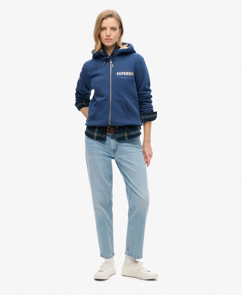 bluza z kapturem i zamkiem błyskawicznym luxe metallic logo w kolorze morskim sargasso