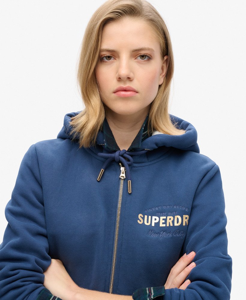 bluza z kapturem i zamkiem błyskawicznym luxe metallic logo w kolorze morskim sargasso