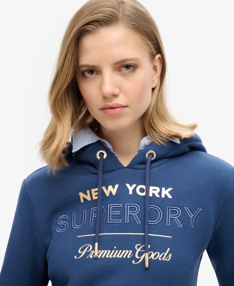 bluza z kapturem luxe metallic logo w kolorze sargasso sea blue