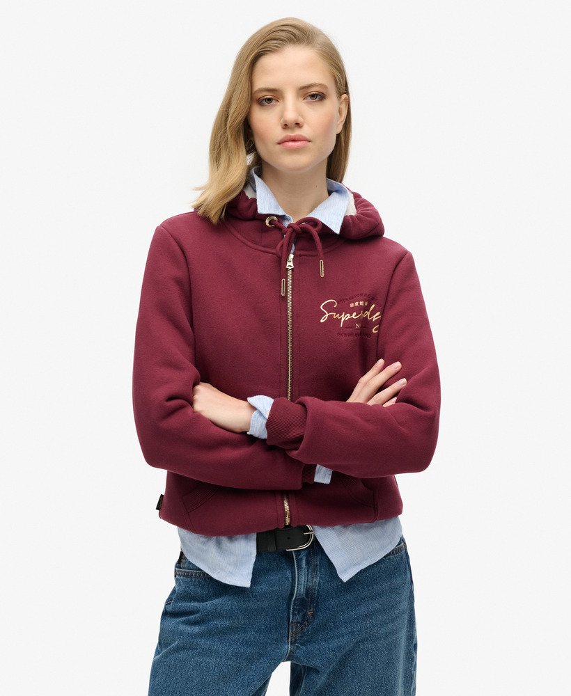bluza z kapturem i metalicznym logo luxe w kolorze bordowym