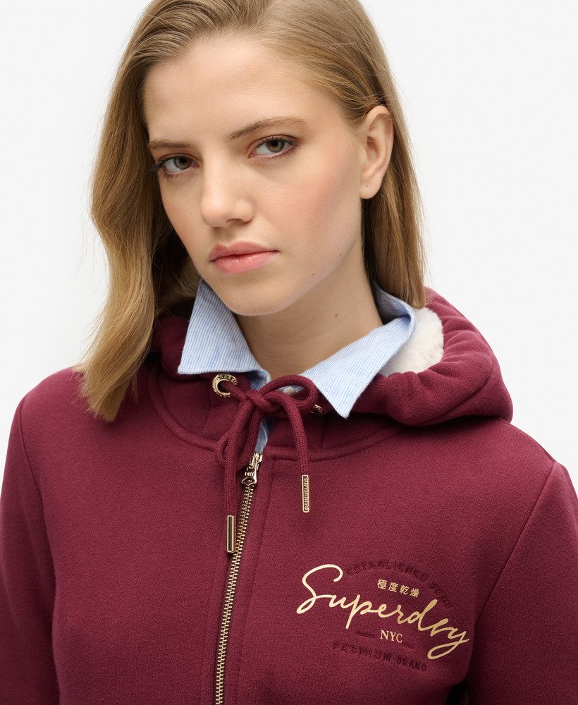 bluza z kapturem i metalicznym logo luxe w kolorze bordowym