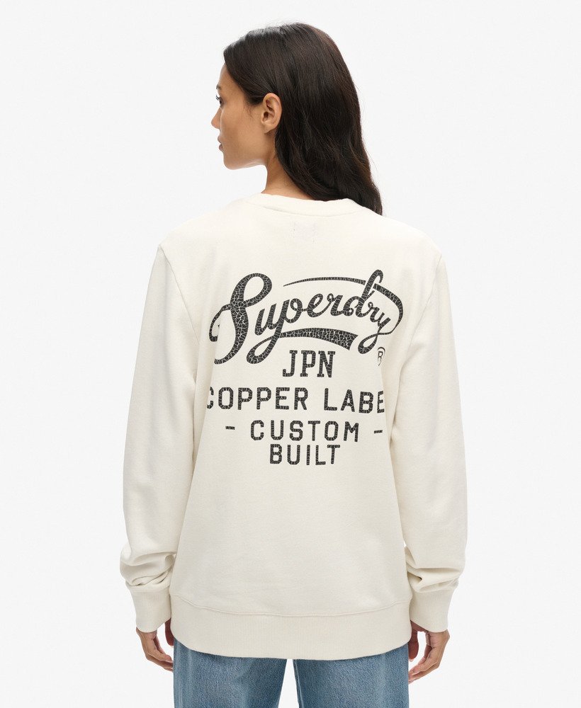 luźna bluza z nadrukiem copper label graphic crew w kolorze kremowym