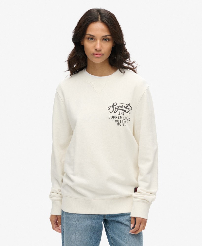 luźna bluza z nadrukiem copper label graphic crew w kolorze kremowym