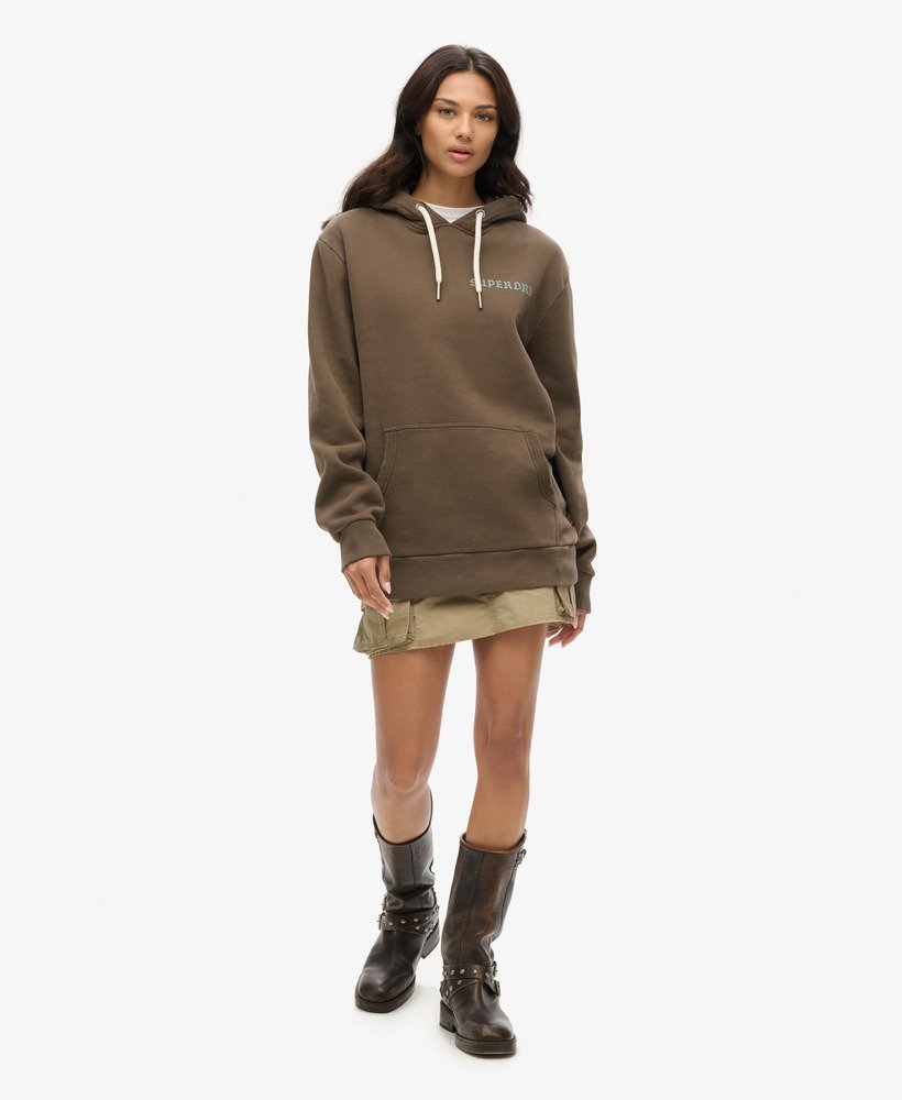bluza z kapturem z dużym nadrukiem w kolorze ciemnego khaki