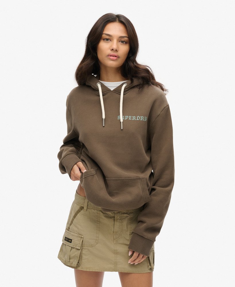 bluza z kapturem z dużym nadrukiem w kolorze ciemnego khaki