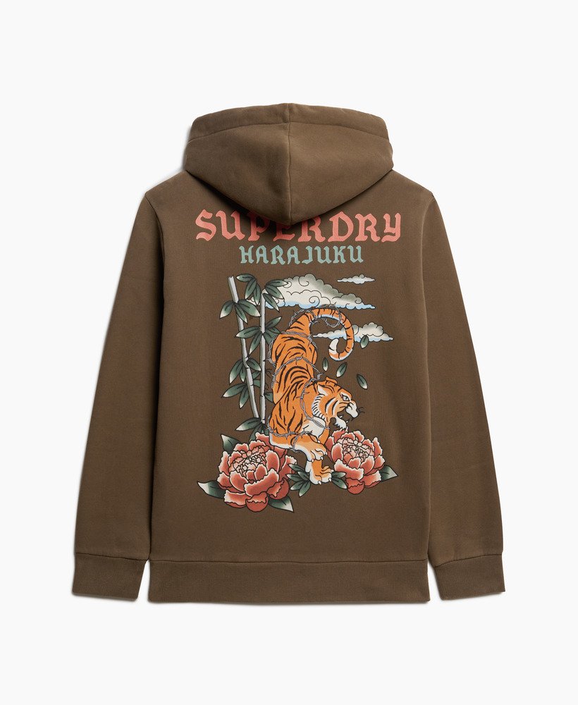 bluza z kapturem z dużym nadrukiem w kolorze ciemnego khaki