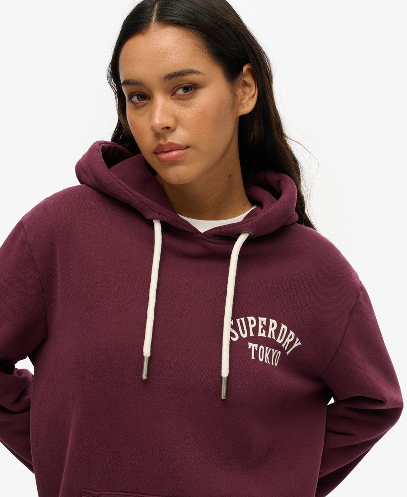 bluza z kapturem oversize z nadrukiem na plecach w kolorze fioletowo-fiołkowym