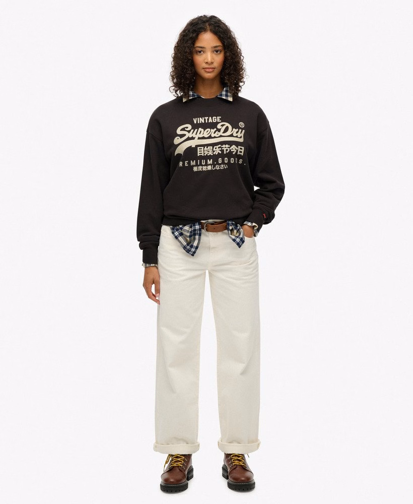Bluza z luźnym okrągłym dekoltem i ozdobnym logo w stylu vintage