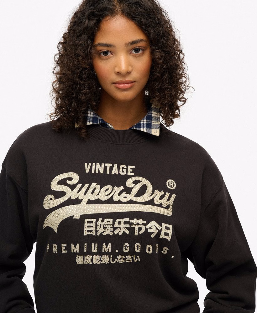 Bluza z luźnym okrągłym dekoltem i ozdobnym logo w stylu vintage