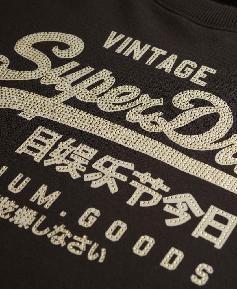 Bluza z luźnym okrągłym dekoltem i ozdobnym logo w stylu vintage