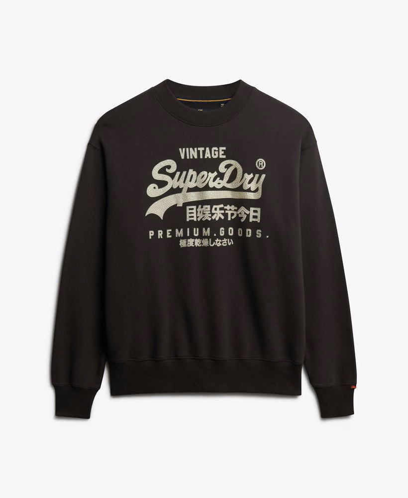 Bluza z luźnym okrągłym dekoltem i ozdobnym logo w stylu vintage