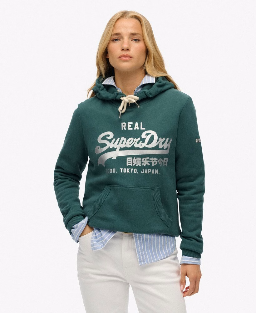 Bluza z kapturem z metalicznym logo w stylu vintage