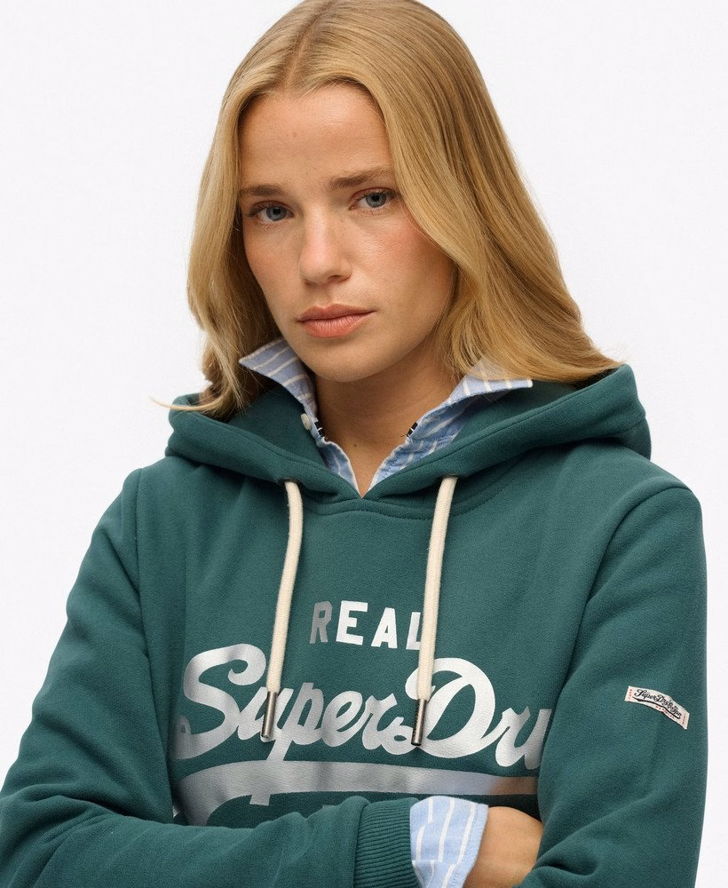 Bluza z kapturem z metalicznym logo w stylu vintage