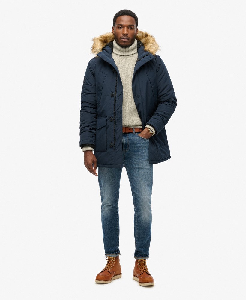 parka z kapturem everest ze sztucznego futra w kolorze nordyckiego chromu w kolorze granatowym