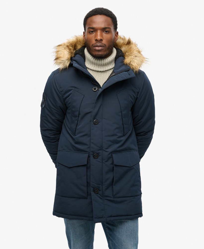 parka z kapturem everest ze sztucznego futra w kolorze nordyckiego chromu w kolorze granatowym