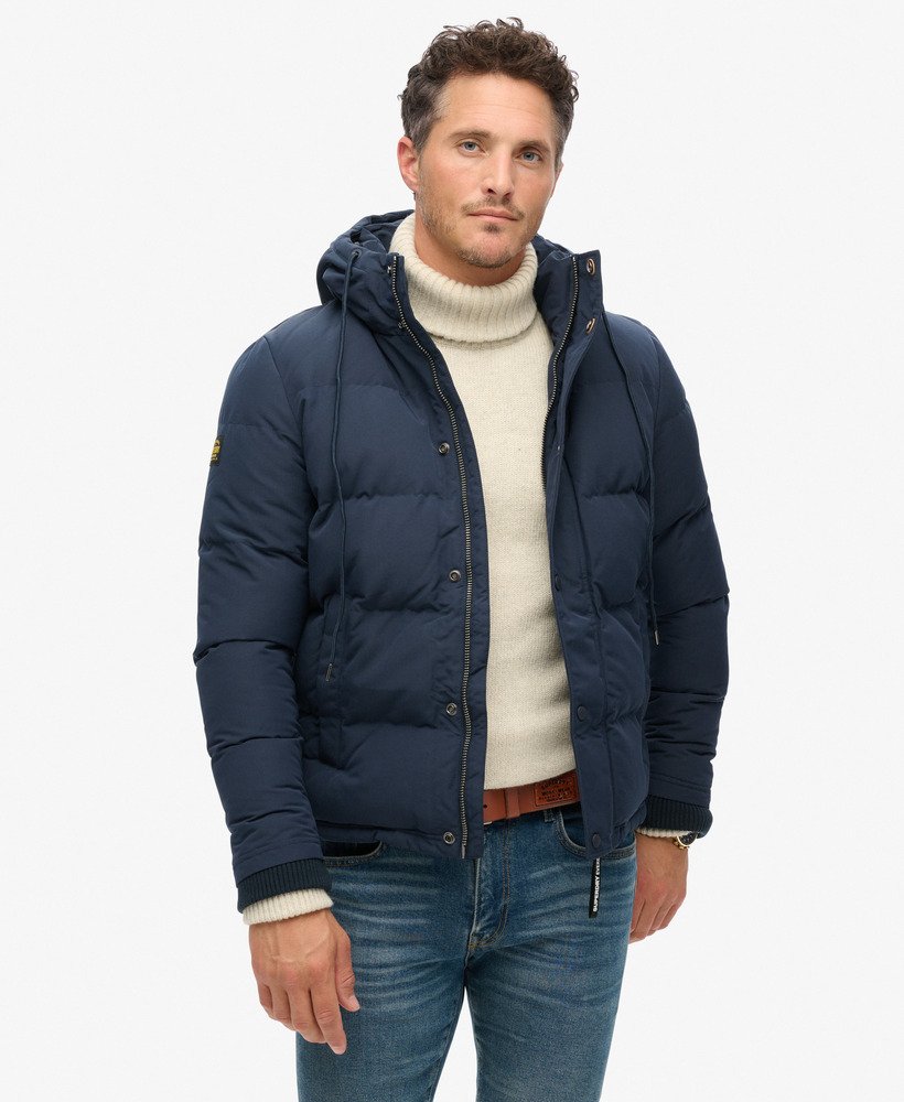 kurtka puchowa everest short z kapturem w kolorze nordic chrome navy