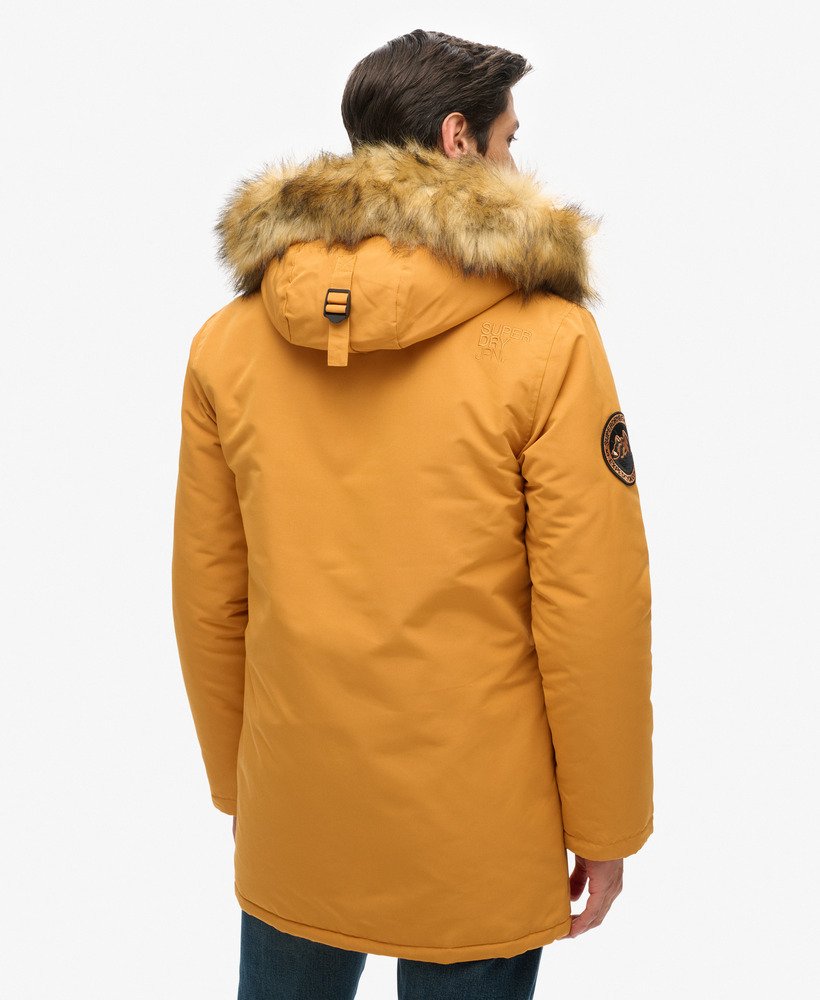 kurtka parka z kapturem ze sztucznego futra everest w kolorze musztardowo-żółtym