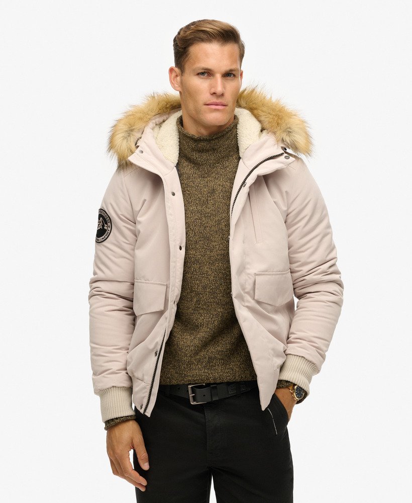 kurtka typu bomber z kapturem everest puffer w kolorze chateau gray