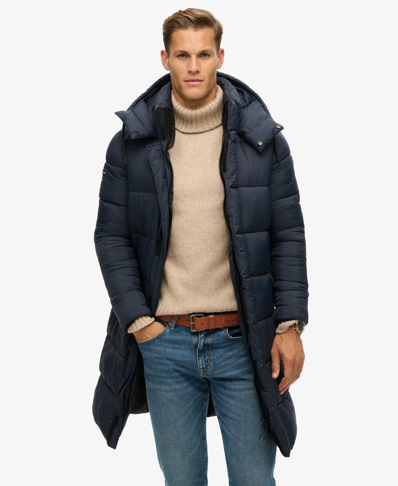 kurtka puchowa ripstop longline w kolorze eclipse navy grid
