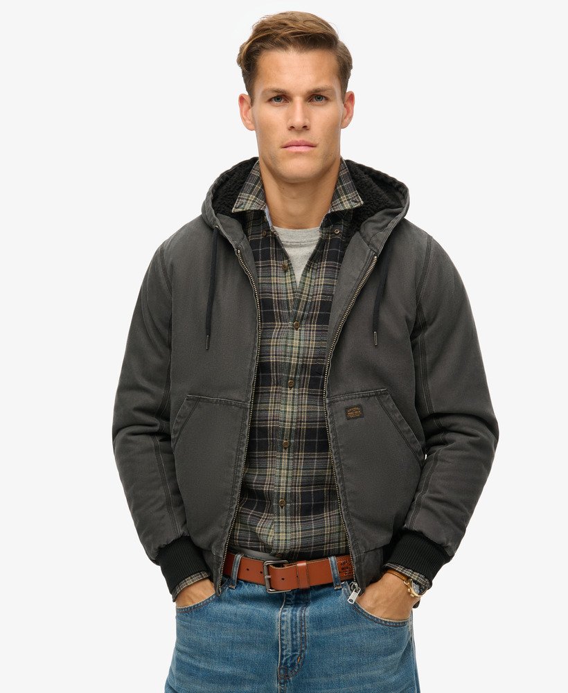 kurtka bomber z kapturem vintage workwear w kolorze bison black