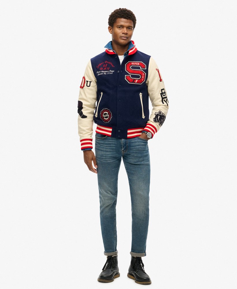 kurtka bomberka college varsity patched w kolorze atlantic navy