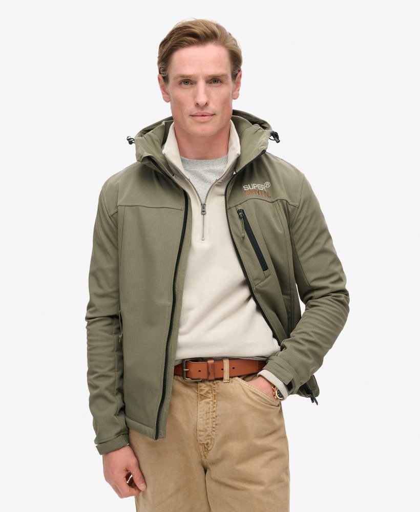 kurtka trekker z kapturem ripstop softshell w kolorze przygaszonej oliwki