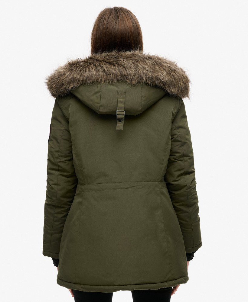 płaszcz parka z kapturem everest ze sztucznego futra w kolorze khaki
