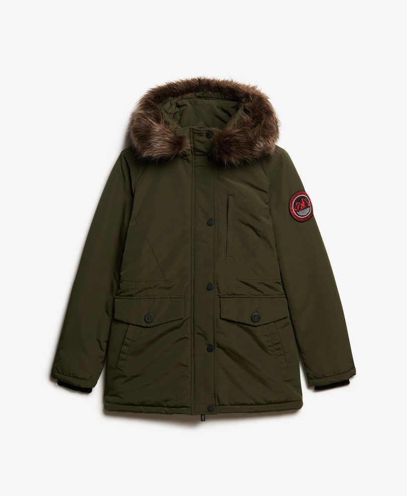 płaszcz parka z kapturem everest ze sztucznego futra w kolorze khaki