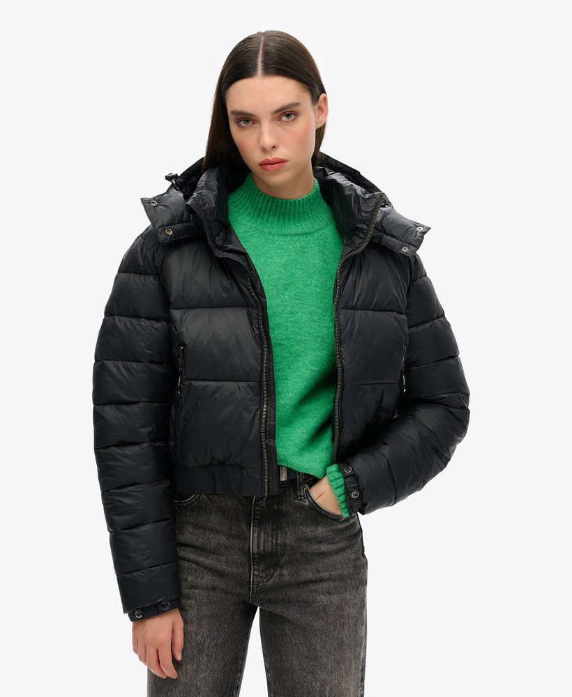 kurtka fuji cropped hooded w kolorze czarnym