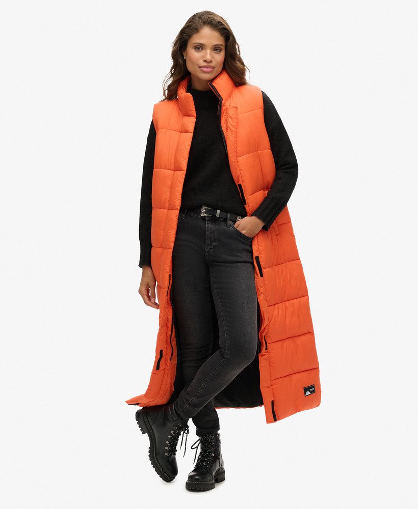 pikowana kamizelka ripstop longline puffer w pomarańczowej siatce