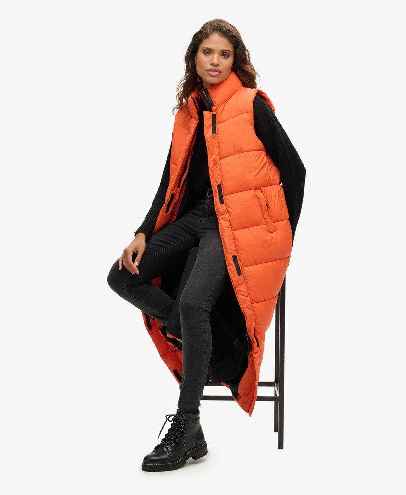 pikowana kamizelka ripstop longline puffer w pomarańczowej siatce