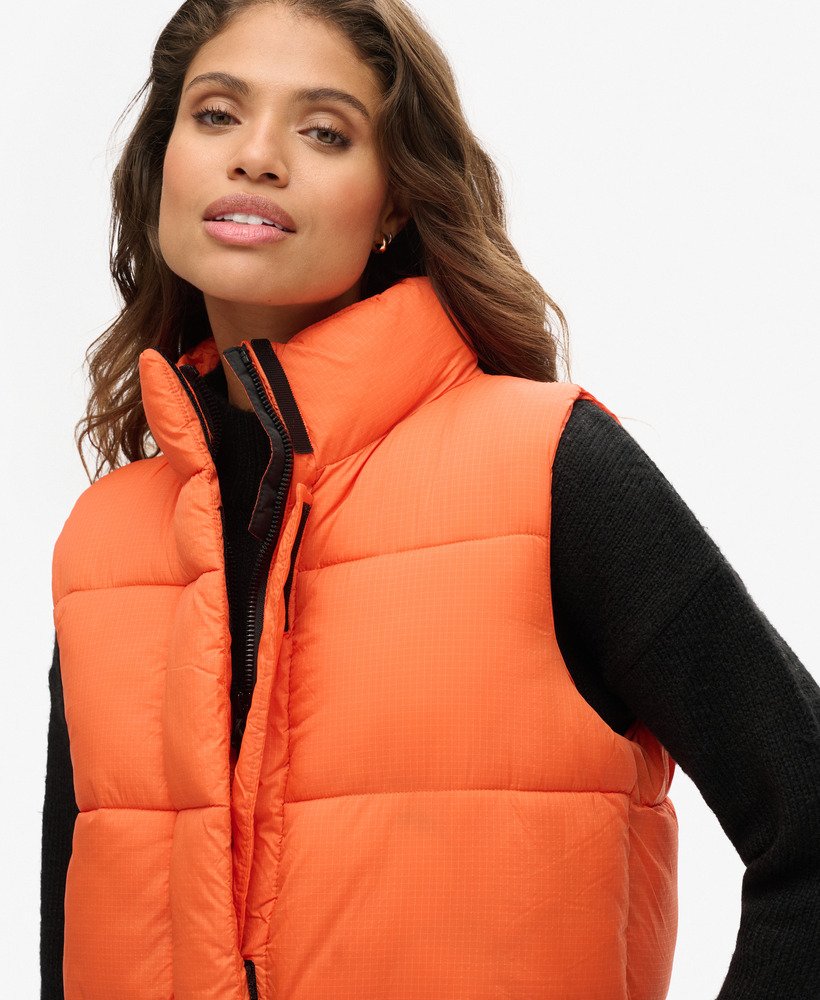 pikowana kamizelka ripstop longline puffer w pomarańczowej siatce